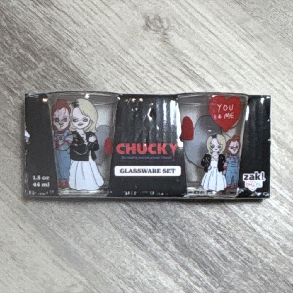Zak! Chucky & Tiffany 1.5 oz Multicolor Shot Glass Set 2pc Horror Movie Decor